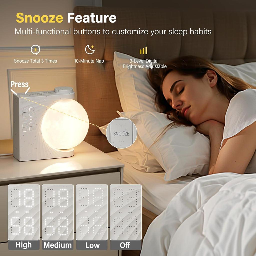 Sunrise Alarm Clocks for Heavy Sleepers,Night Light Clocks for Bedrooms with Moon Light,10 Light Effects,30/60/90 Timer