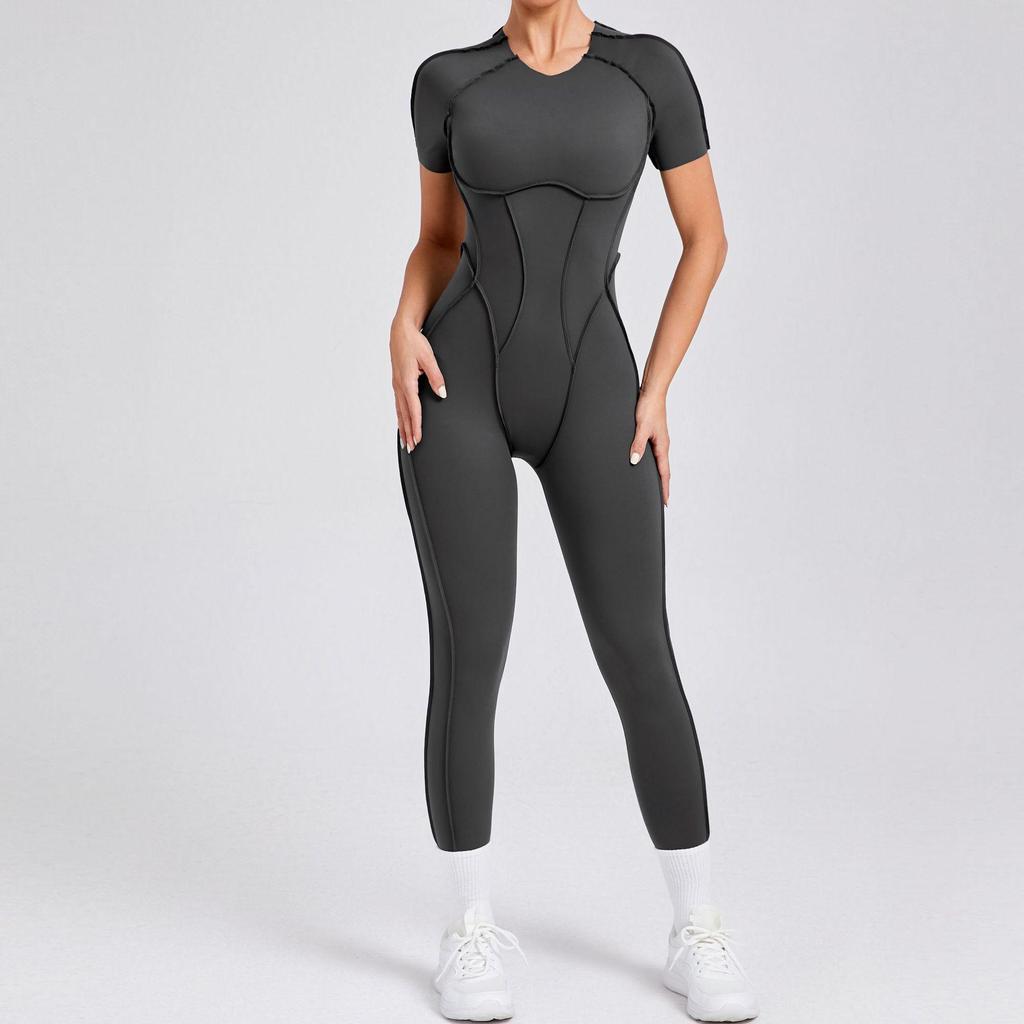 European & American 3D Backless Short Sleeve Jumpsuit - Autumn/Winter Yoga Activewear
