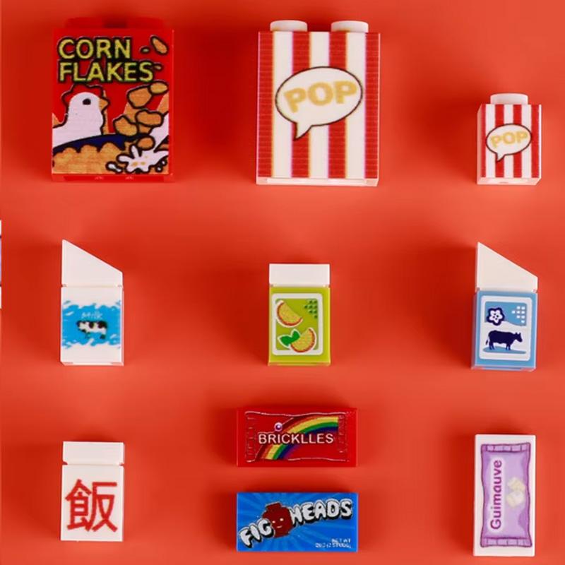 MOC City Food Building Blocks Vegetable Fruit Banana Pizza Chicken Dessert Wine Glass Printed Accessories Bricks Kids Toys N11
