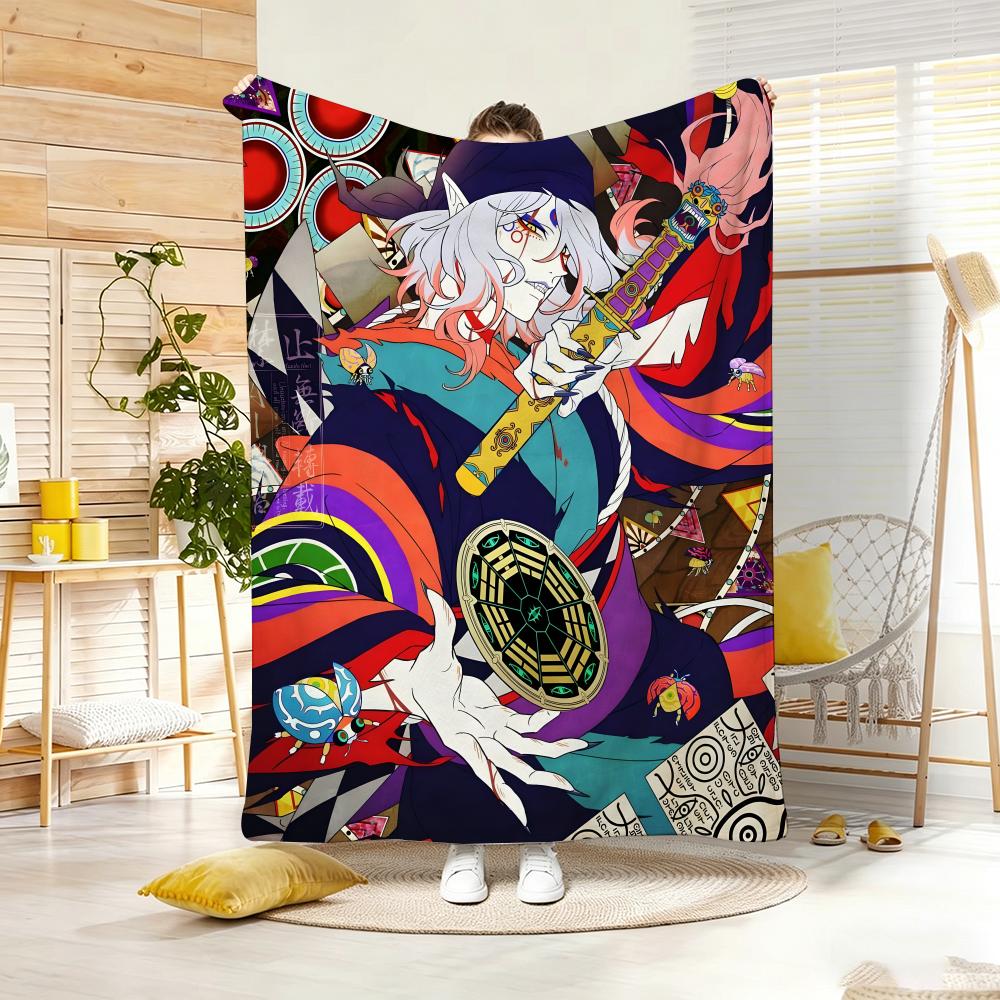 Ukiyo e style Yokai Anime M-Mononokes Throw Lightweight 240g Flannel Blanket Soft Skin-friendly for Summer Cooling