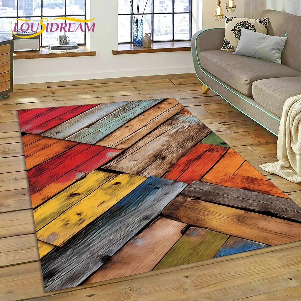 3D Bunt Holzmaserung Holz Kundenspezifischer Teppich Teppich für Wohnzimmer Schlafzimmer Dekor, Fußmatte Rutschfeste Dekoration für Sofa Fußmatte