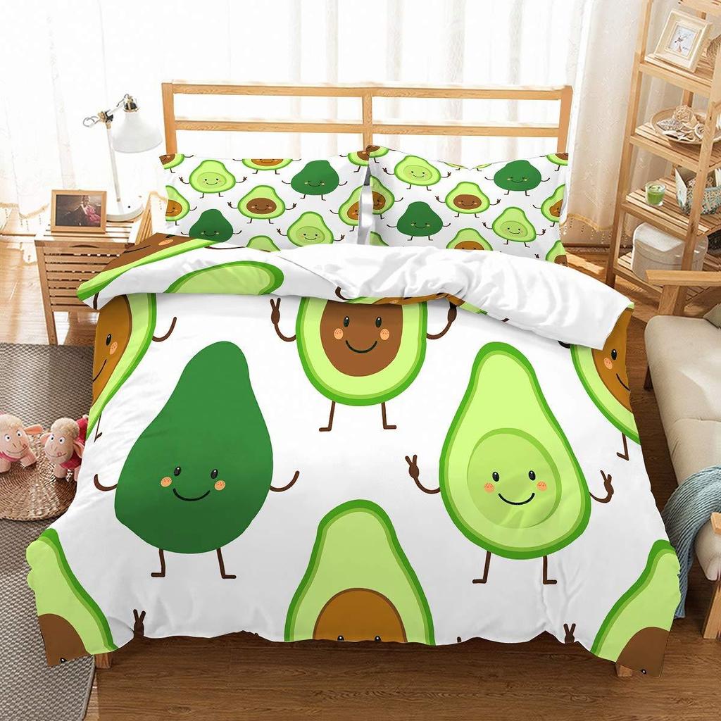 Cartoon Avocado Duvet Cover Three-Piece Set Funny Pattern Bedding Set With Pillowcase