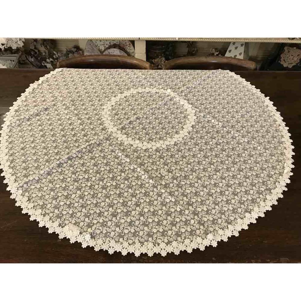 Vivienne Round Cotton Tulle Series Lace Embroidered Table Runner Table Center WK1401N1 (Vivienne) [90cm Tablecloth, Ivory]