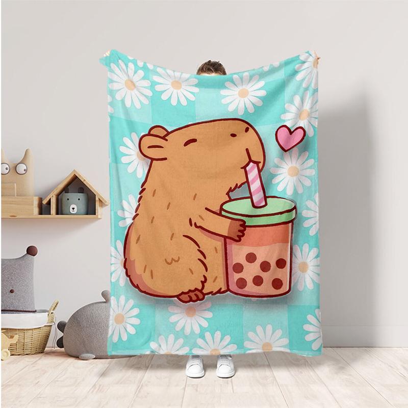 1PC Cute cartoon capybara pattern blanket, all season lightweight home office outdoor nap multifunctional blanket