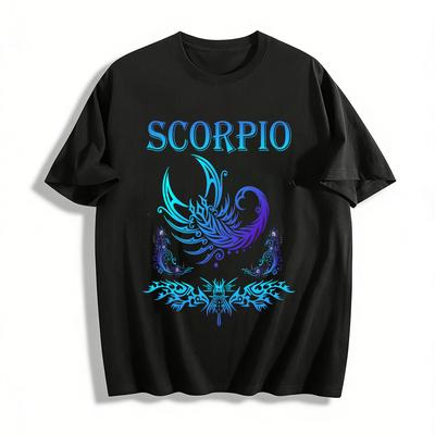 Scorpio Tribal Print Gradient Tee Gothic Astrology Themed Top Pure Cotton T-shirt