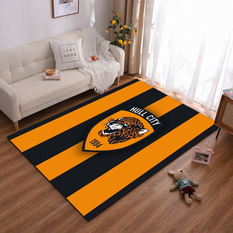 Hull City Tiger Emblem with Striped Background Non-slip rug suitable for living room and bedroom sofas.
