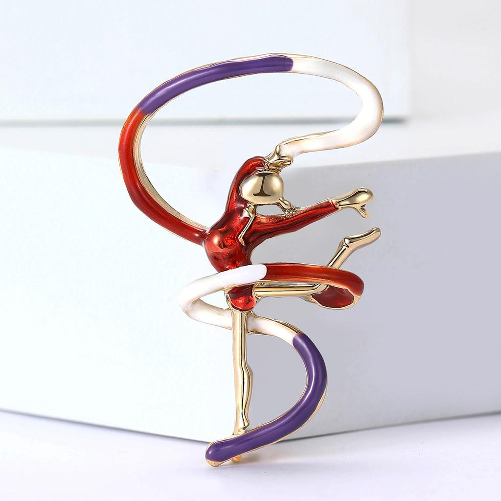 Personalized Fashion Alloy Enamel Gymnastics Girl Brooch Creative Versatile Women'S Clothing Corsage Jewelry Pin