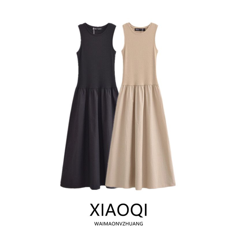 Fashion Style 2024 New Fall Women's Clothing Sleeveless Stylish Easiest for Match Two-Color Long Patchwork Vest Dress