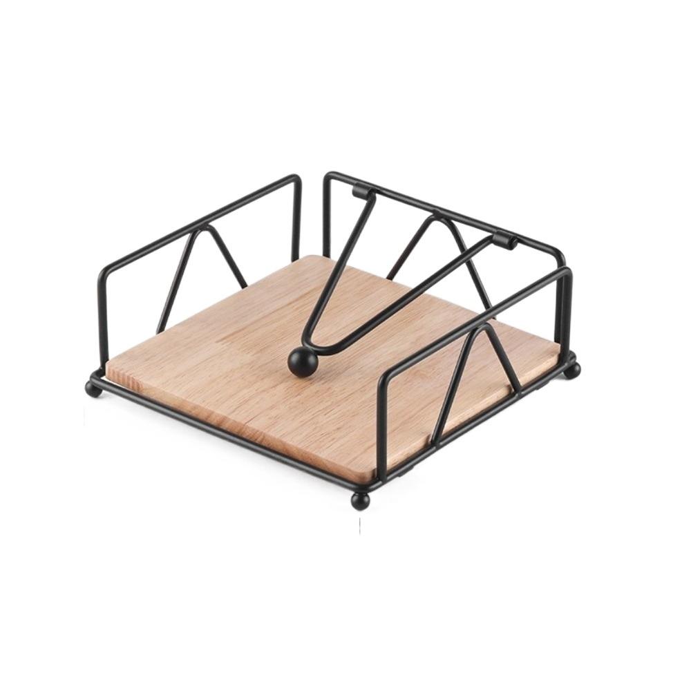 Wooden Base Flat Napkin Holder Metal Serviette Holder Reusable Tissue Organizer  Restaurant