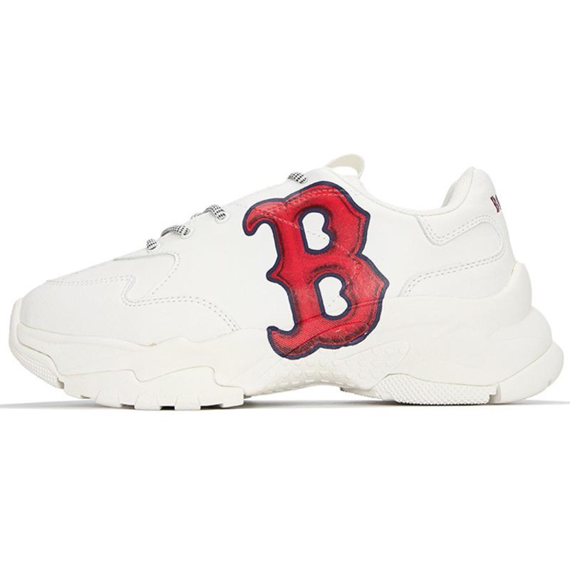 MLB Big Ball Chunky Cushioning Anti-Slip And Wear-Resistant Height Increasing Low-Top Chunky Sneakers Unisex White Red Sneakers 3ASHCS12N-43RDS 42