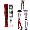 Dames Over de Knie Kousen Clown Geruit Poker Patroon Dij Hoge Sokken voor Halloween Kerstmis Cosplay Feest Verkleed Look