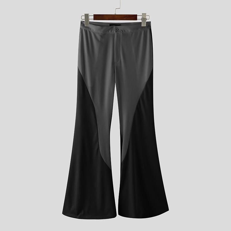 

INCERUN Men Zipper Waist Patchwork Casual Long Flare Pants Trousers