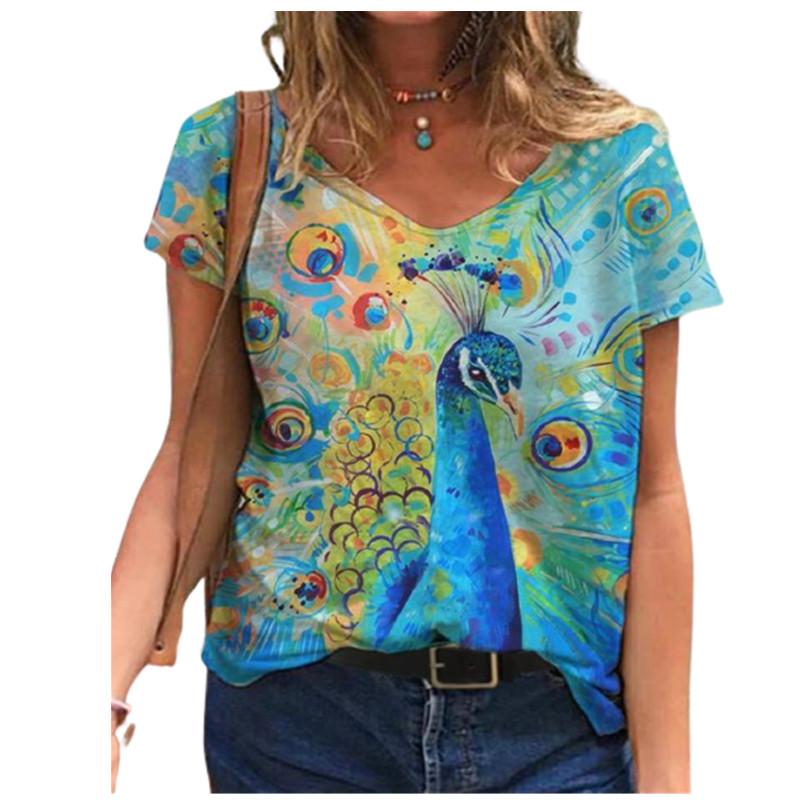 Fashion Spring  Frog Print Blouses Short Sleeved V-Neck T Shirts Casual