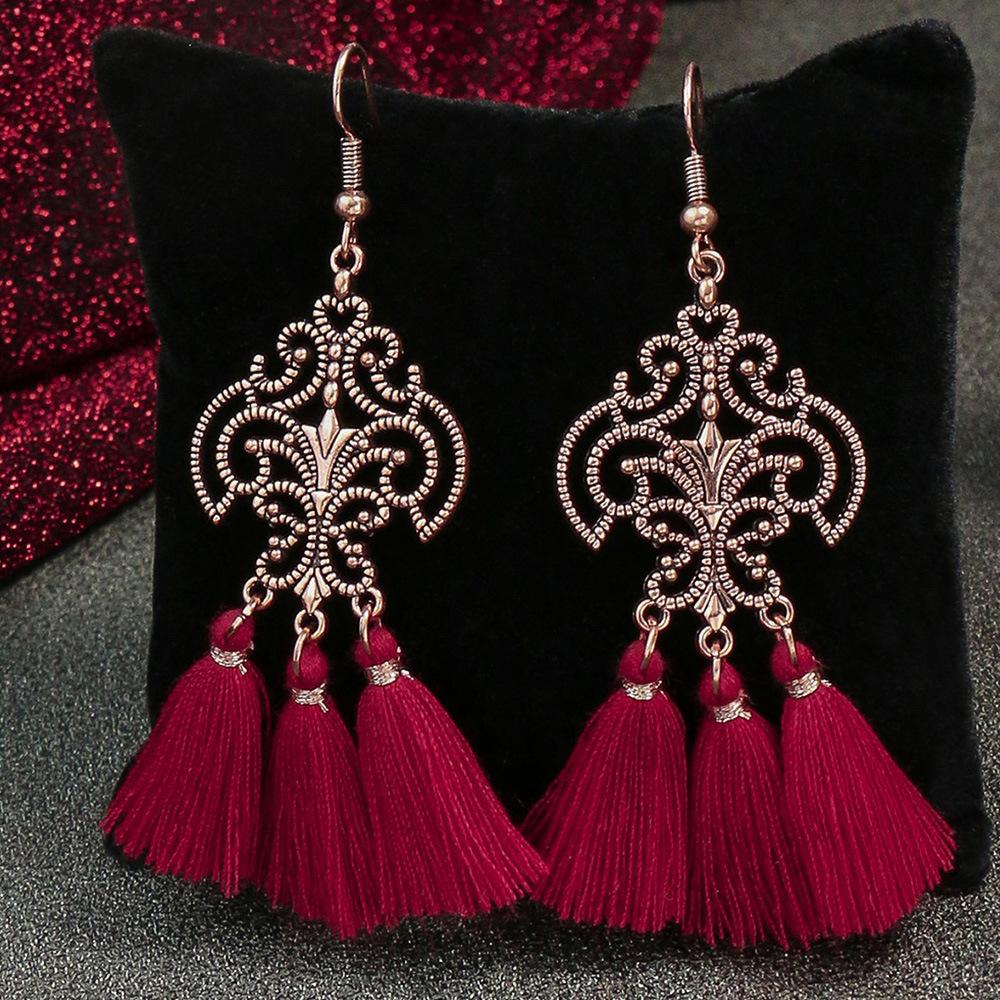 Bohemian Red Earrings Celebrate Retro Tassel Earrings Colorful Dripping Oil Style Earrings