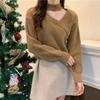 Autumn And Winter New Design Sense Hanging Neck Sweater Women's Fashion V-neck All-match Slimming Clavicle Knitted Top