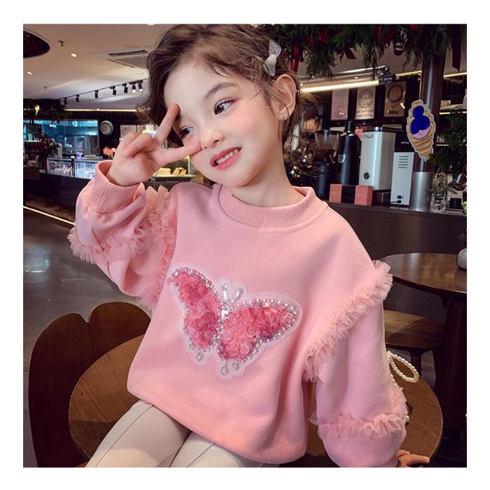Girls Long Sleeve T Shirt Sweet Cute Round Neck Base Layer for Spring 110 розовый