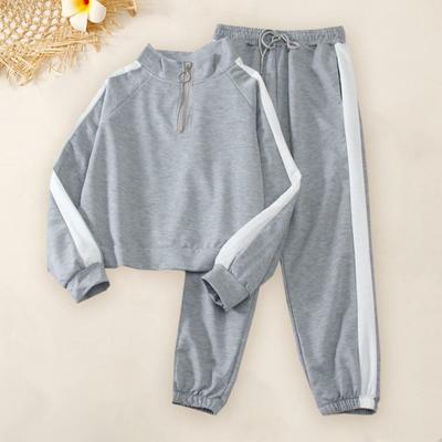 2 Teile/satz Sweatshirt Hosen Set Stehkragen Reißverschluss Lose Weiche Elastische Taille Knöchel gebändert Breite Beintaschen Farblich Passenden Frauen Herbst Frühling Trainingsanzug