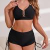 European & American Color Block Double Strap Bikini with Drawstring Flat Leg Swim Trunks - Women's Split Swimsuit 2025