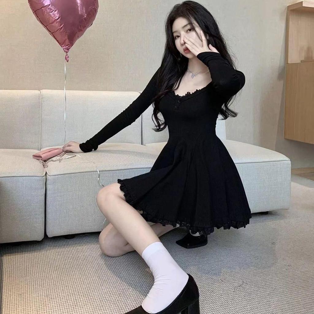 Abito sexy in pizzo nero da donna aderente avvolgente slim party mini abiti corti abiti da sera a maniche lunghe