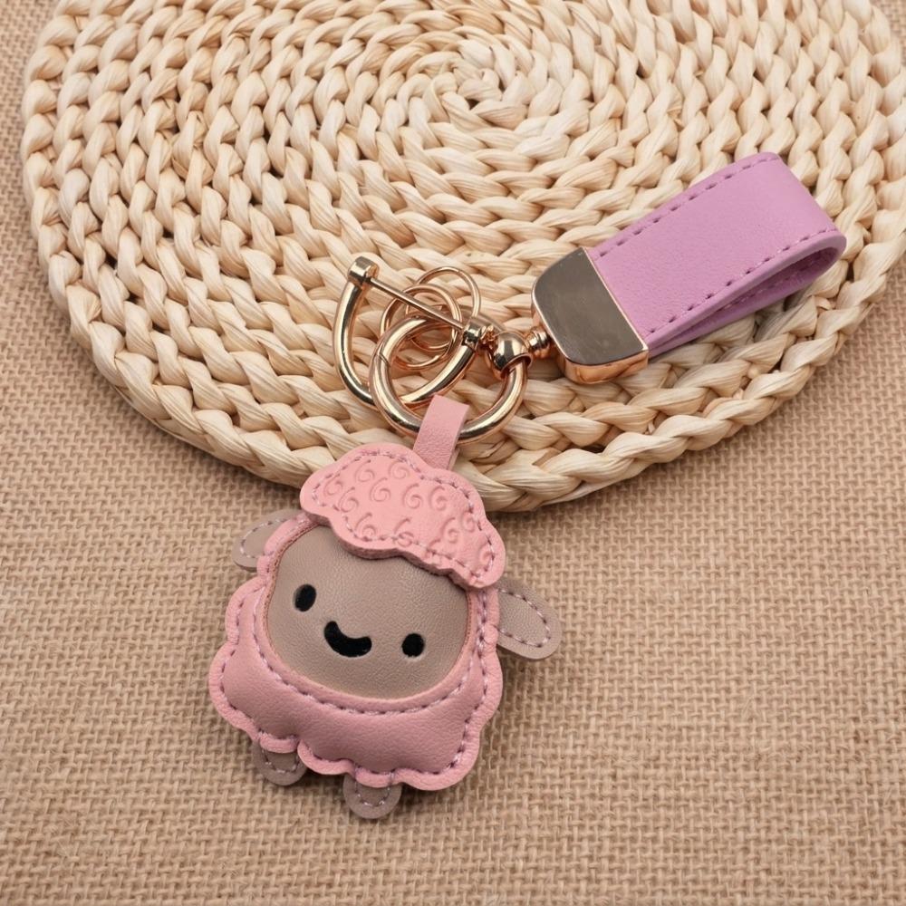 Cartoon Goat Pendant Braided Rope Goat Car Keychain Rich and Lucky Pu Sheep Keychain Women