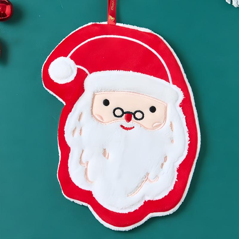 1-piece Christmas Handkerchief - Ultra Soft Coral Fleece with Cute Santa Super Absorbent, Suitable for Kitchens and Bath Rooms