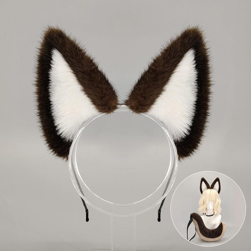 Anime Cosplay Dog Fox Ears Headband Tail Set Adults Japanese Style Winter Costume Accessory