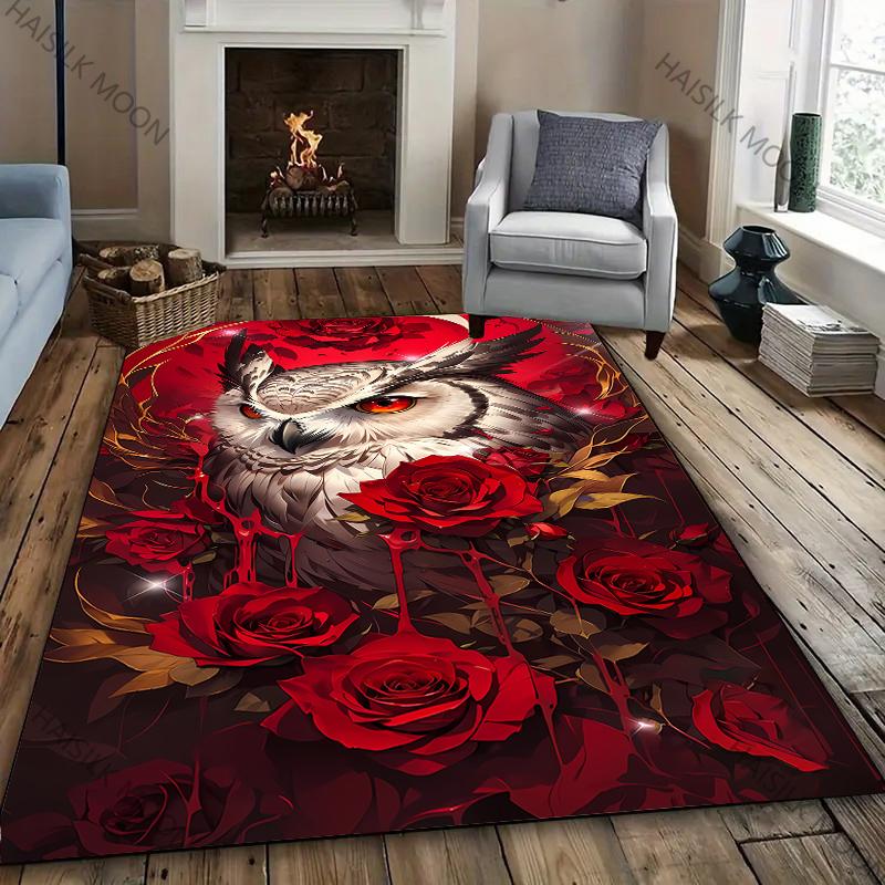 1PC Dark Style Owl Printed Carpet New Release! Rug for Living Rooms Bedrooms, Office Areas, Durable Machines Washable Mat Gifts