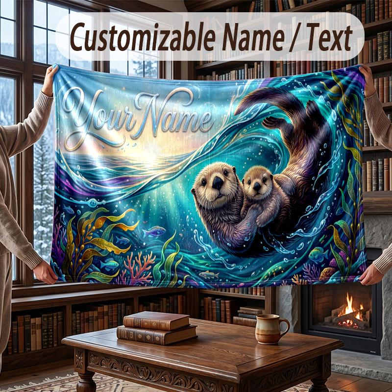 Octopus Sea Life Theme Throw Blanket Custom Name Text Personalized Blanket Soft Cozy Blanket for Home Sofa Bed