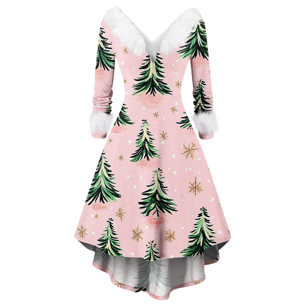 Women's Fashionable Casual Fitted Christmas Print Party Long-Sleeved Dress