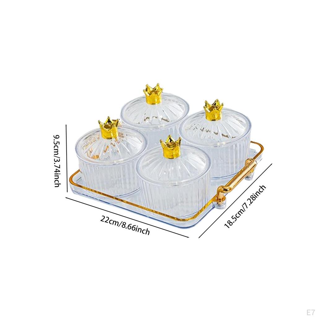 4 Grids Dried Fruit Plate Appetizer Serving Tray Dustproof Divided Dishes for Party Living