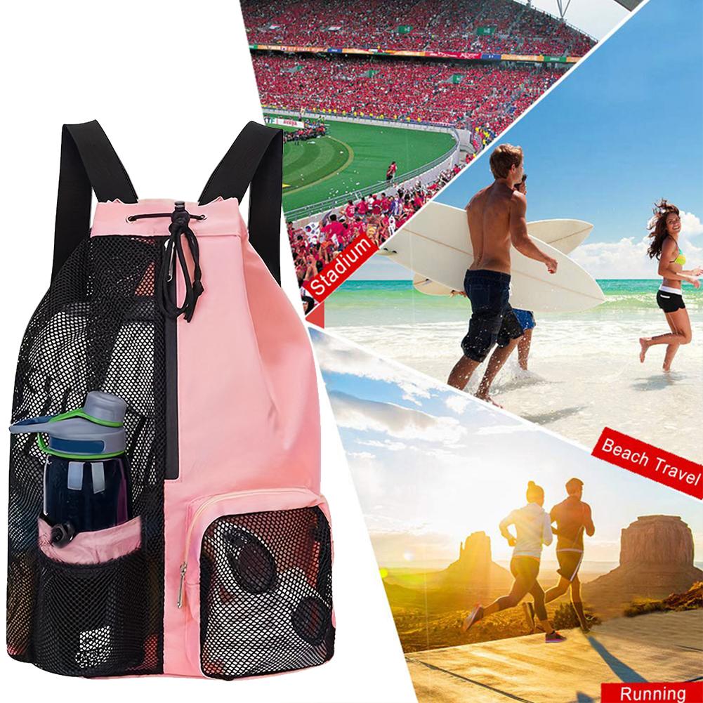Drawstring Beach Backpacks with Wet Pocket Thickened Mesh Lightweight Comfortable Carrying Pack Sports Gym Training Storage Bag