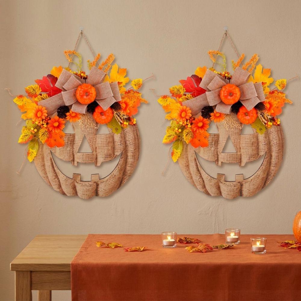 Rustic Halloween Wooden Pumpkin Door Hanger Thick Board Halloween Front Door Sign for Outdoor Use