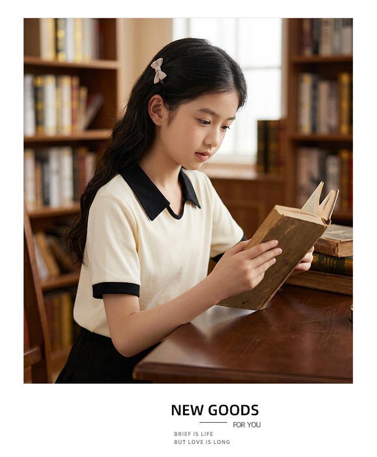 Girls' Academy Style Color Block Polo Shirt - Breathable, Stylish, Versatile Short Sleeve Top