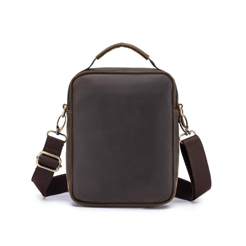 Fashion and casual first-layer cowhide men's bag, vertical style with cover head, one shoulder diagonal span bag, genuine leather messenger men's bag.