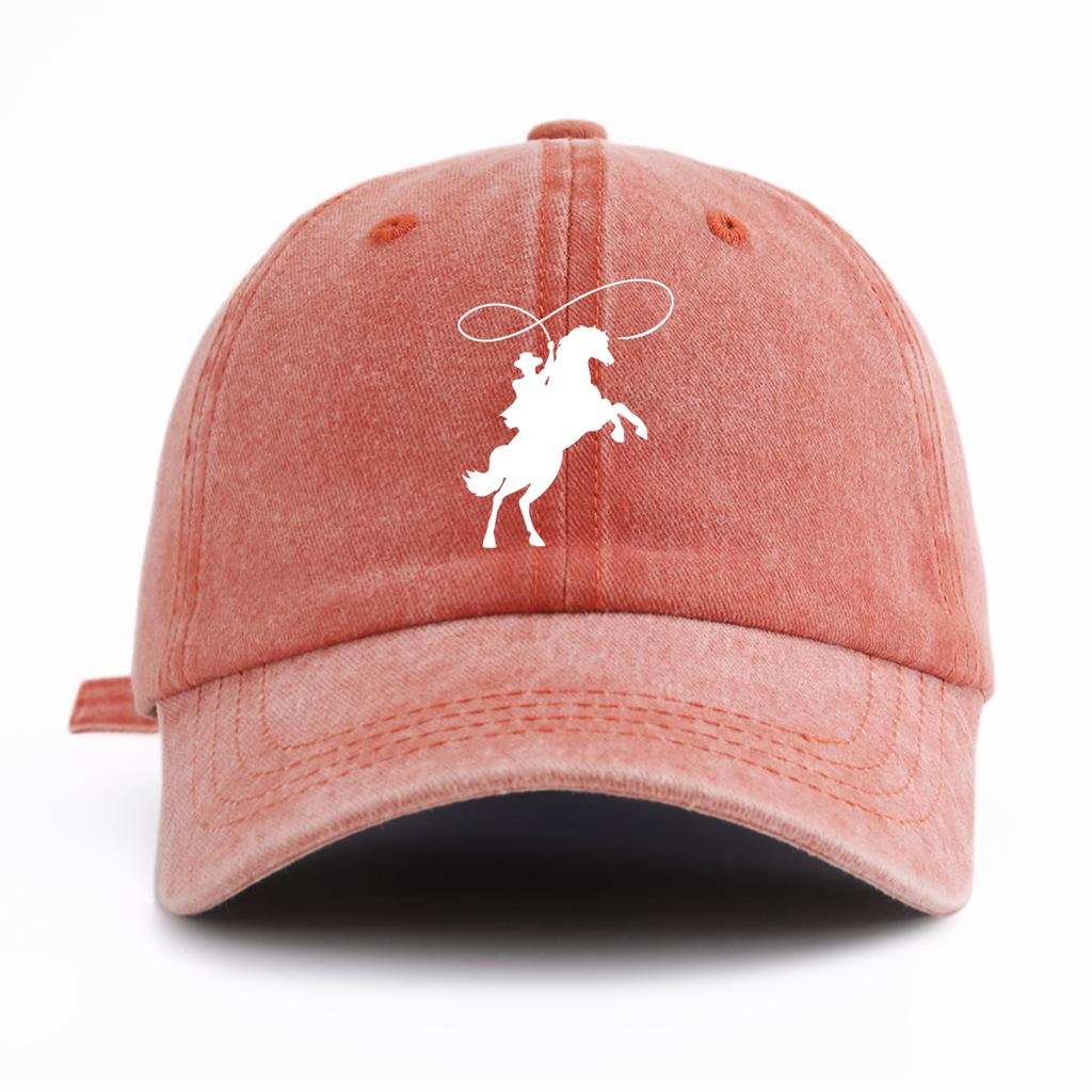 1pc Cowboy Print Washed Baseball Cap for Adults,  Minimalist Retro Style Casual Soft Adjustable Dad Hat, Perfect As Gift
