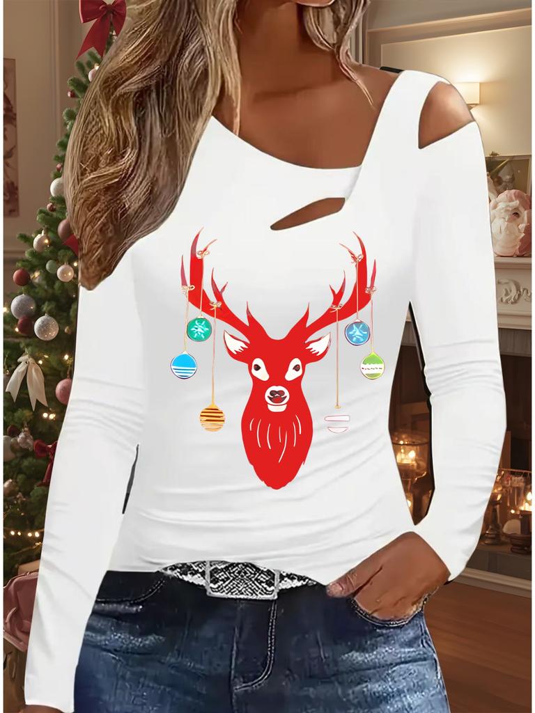 Høst & Vinter Dame Ny Casual Langermet Topp Julemønster Ideell Halloween Julegave T-skjorte