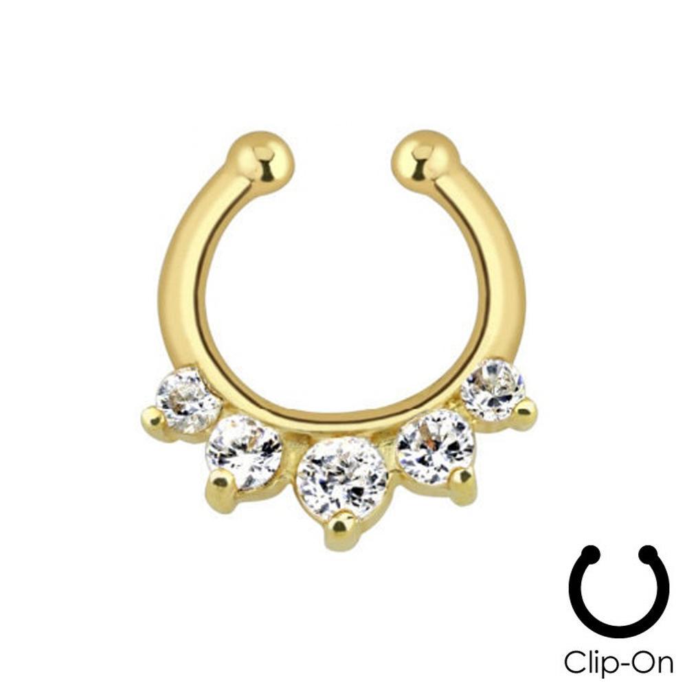 16g Steel Gold CZ Septum Fake Piercing Mix Styles Falso Septum Nose Rings Clickers Men Body Jewelry Piercing Nariz Daith Helix
