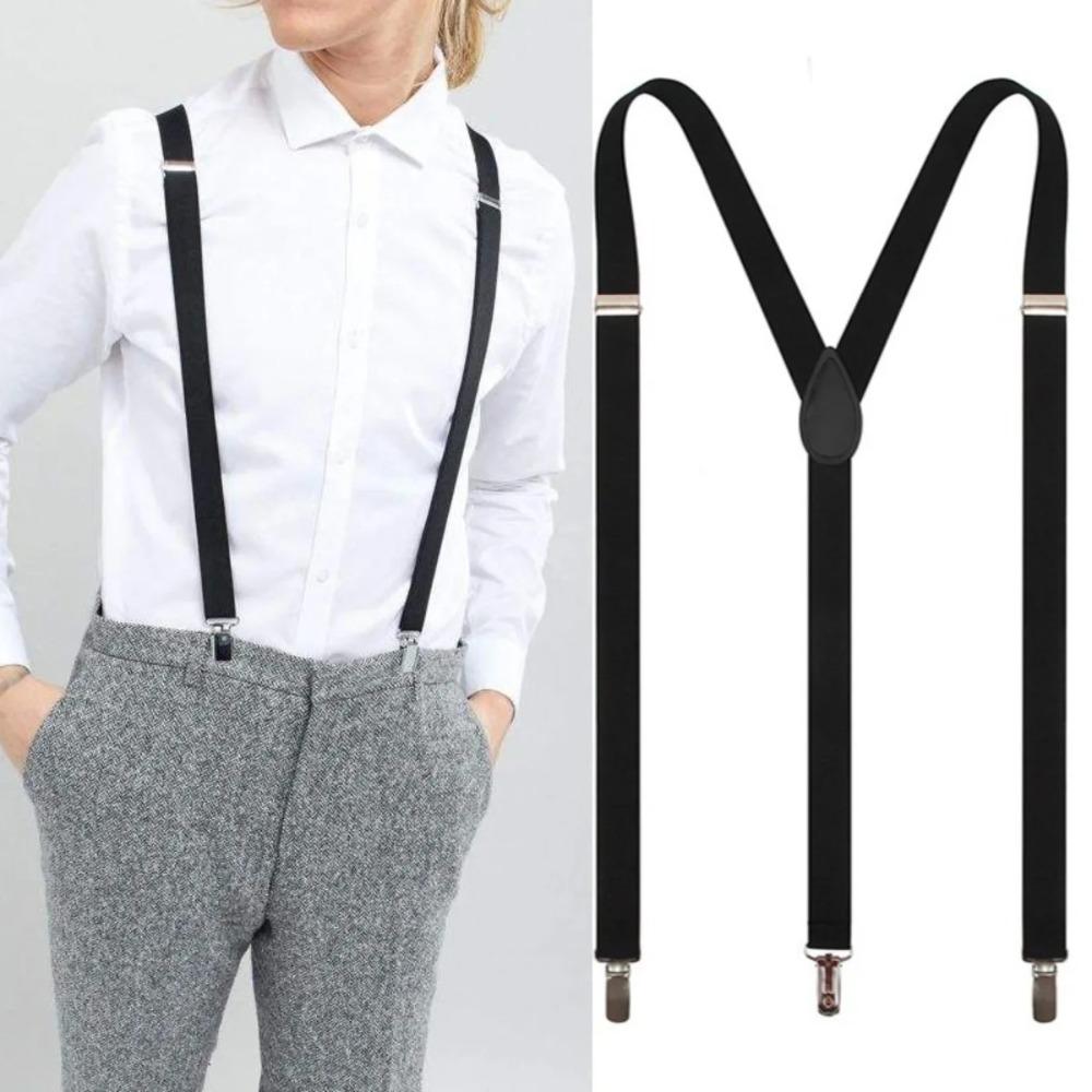 Adjustable Elastic Suspenders for Men Women 2.5cm Wide Adult Wedding Skirt Trousers Suspenders Accessories Goth Belt with Clip
