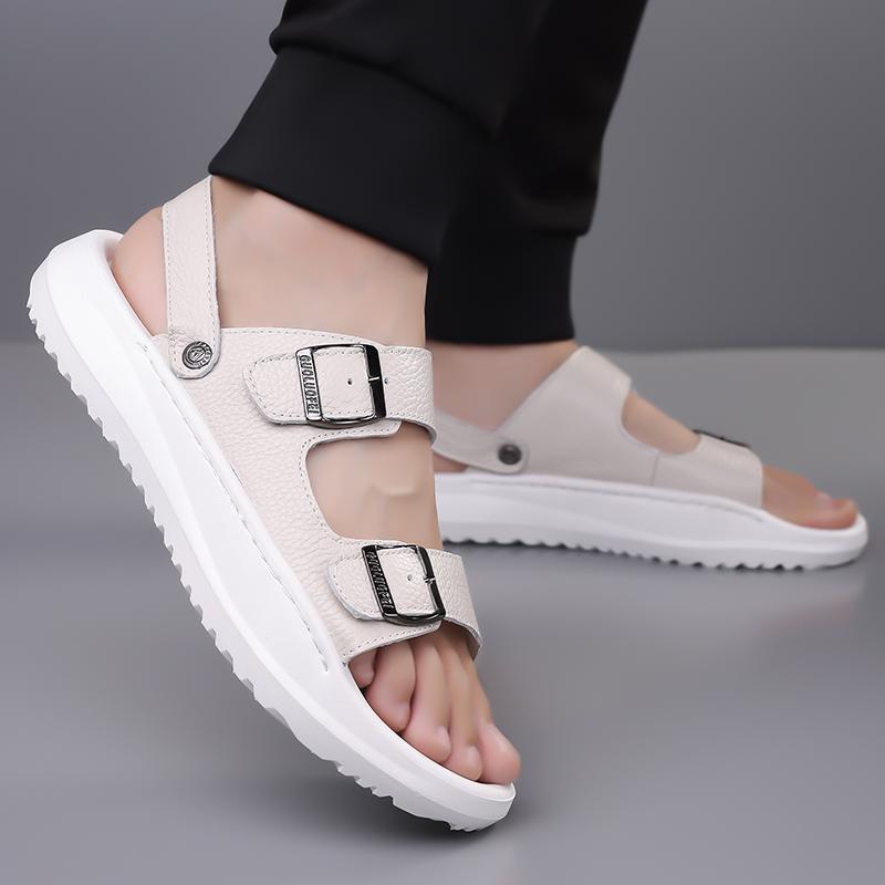 Fashion Summer Soft Soled Comfortable Outdoor Beach Shoes Double Button Open Toe Sandals Two Wearing Methods Breathable Adult Slippers