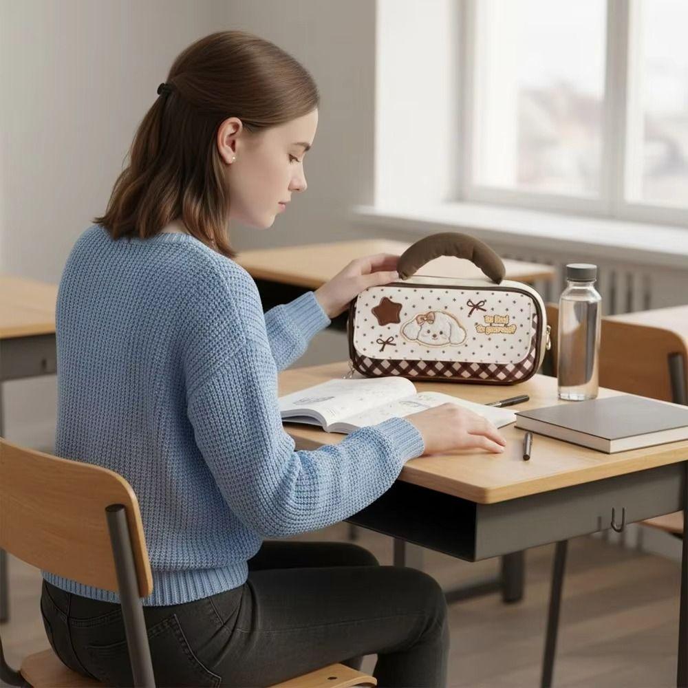 Large Capacity Cartoon Pen Bag Handheld Stationery Organizer Portable Stationery Pouch  Office Use