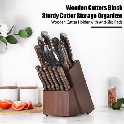 Wooden Cutter Holder with Anti-Slip Pads 14 Slot Cutters Storage Organizer for Kitchen Countertop Sturdy Durable Easy To Clean Gift for Cooking