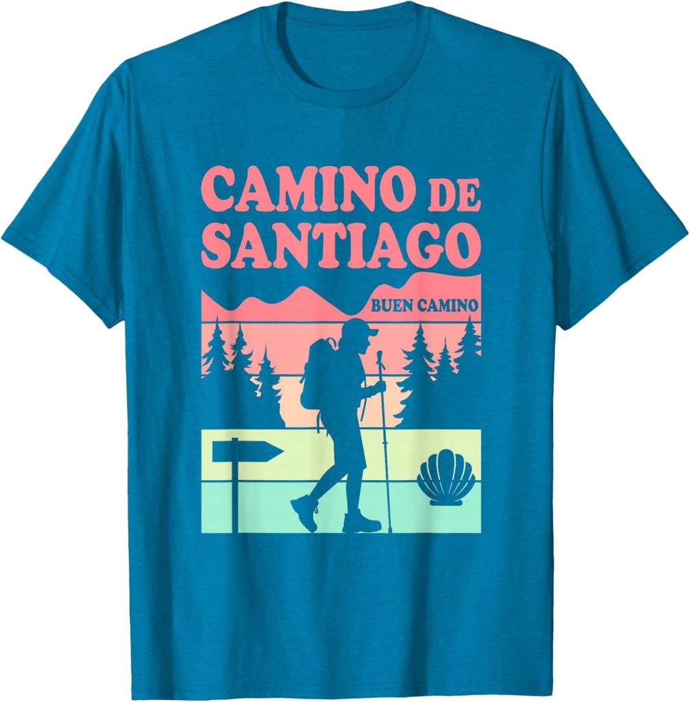 Camino De Santiago T-Shirt Short Sleeve Casual 100% Cotton Shift