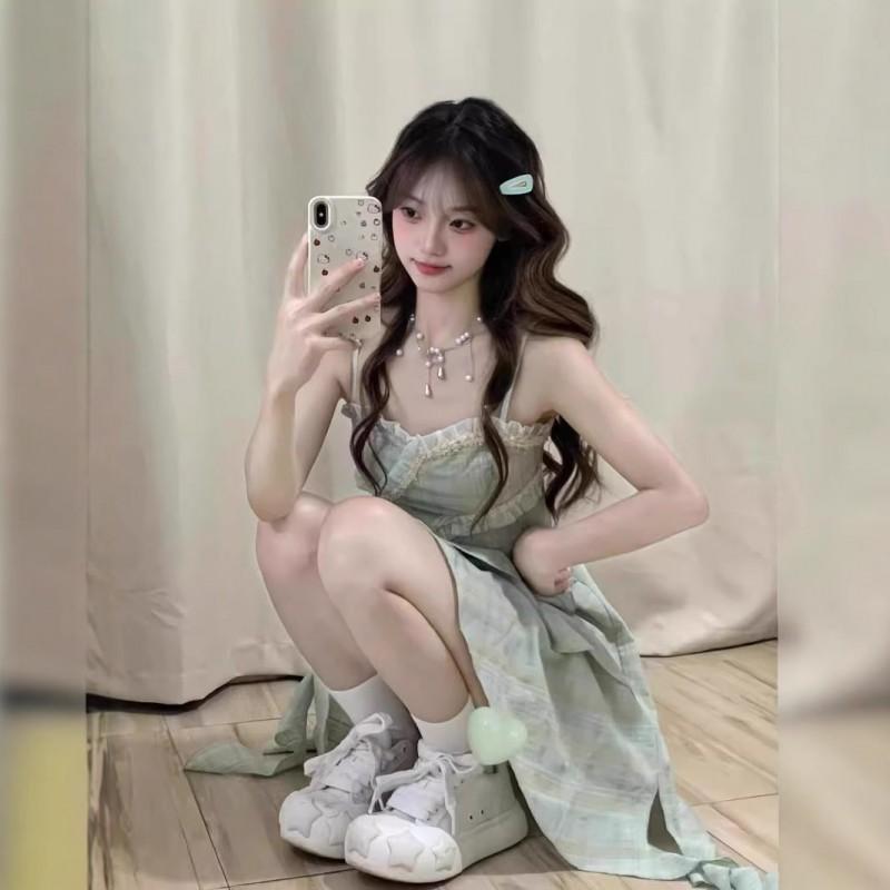 Light Green Asymmetrical Hem Chiffon Cami Dress Women 2025 Beach Vacation Outfit Slim Fit Sleeveless Mini