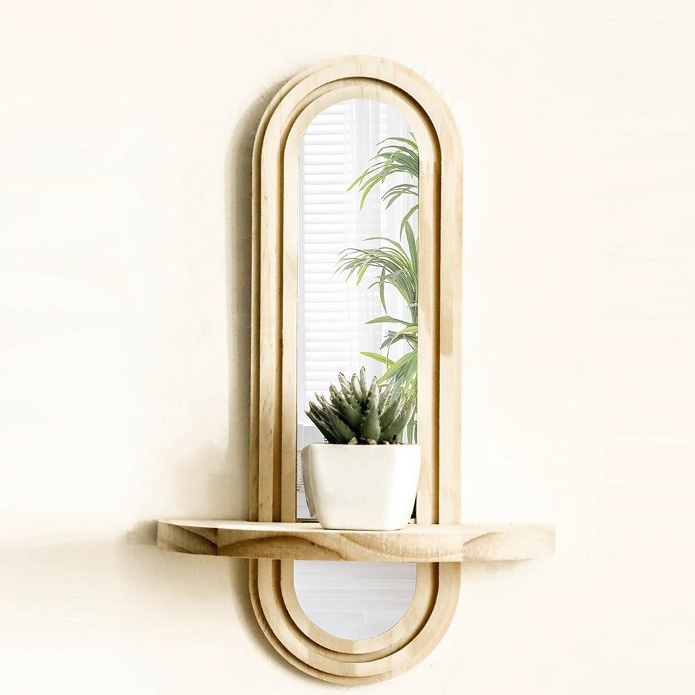 Arched Oval Makeup Mirror Multifunctional Plant Display Stand Durable Boho Wall Mirror  Living Room