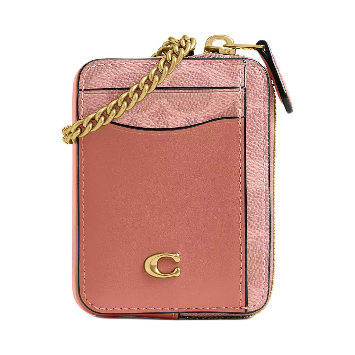 Coach Essential Logo Hardware Coated Canvas And Calfskin Card Holder Women Accessories Melon-Pink CAO37-B4YU2 Melon pink