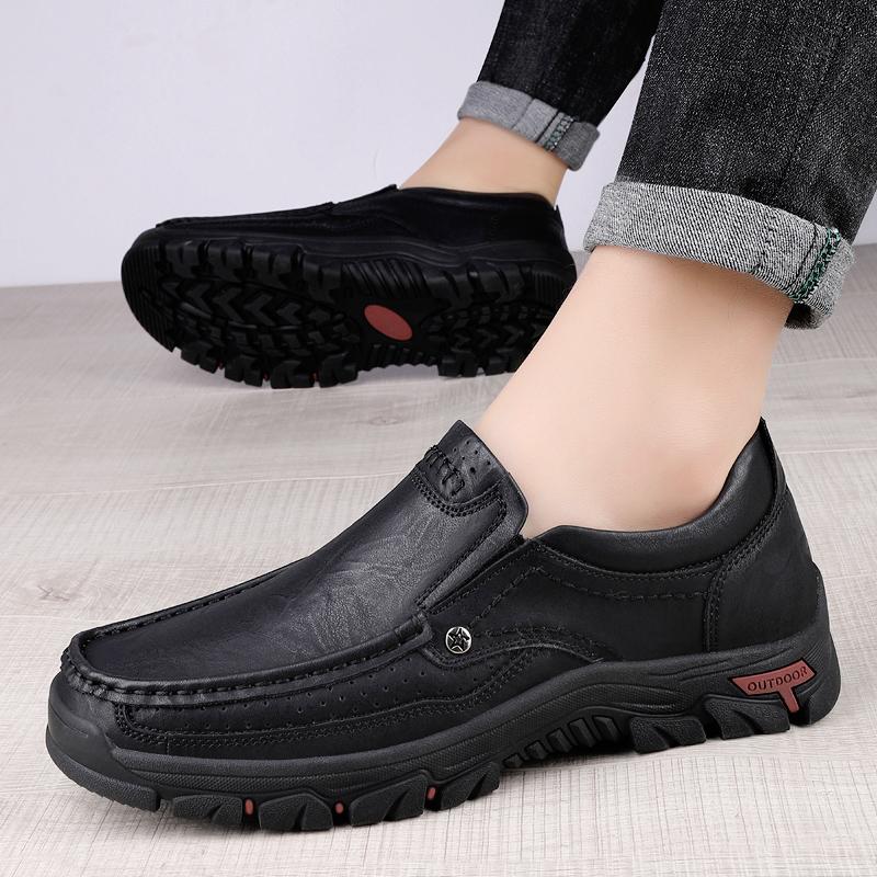Fashion Men's Casual Shoes Hand-stitched Leather Outdoor Lightweight Loafers Fashion Business Non-slip Walking Hiking Shoes Size 38-46