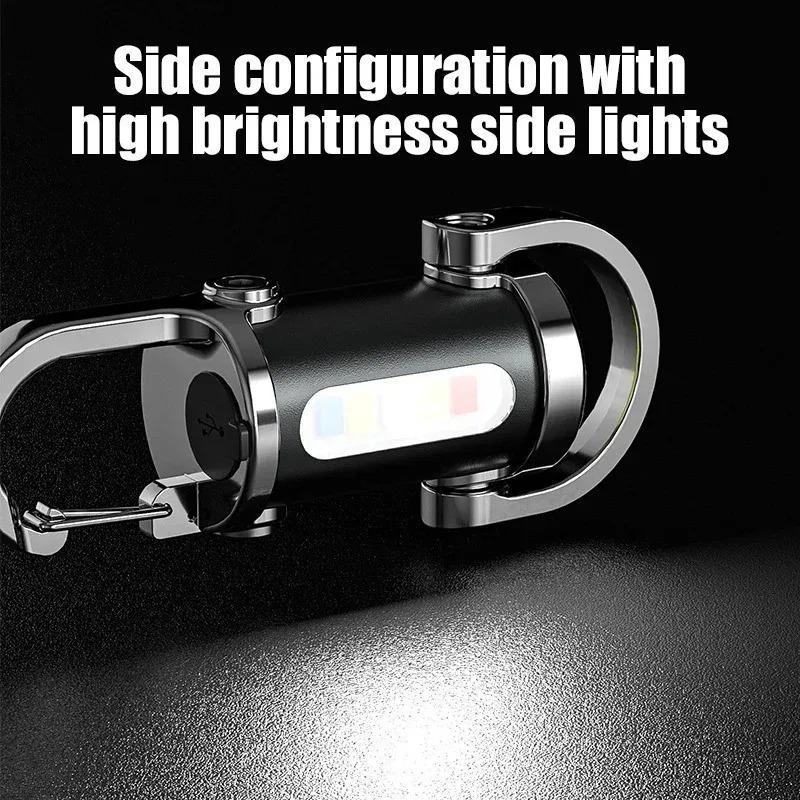 Ultra Bright Keychain Flashlight USB Type-C Charging 6 Modes Mini COB Work Light Waterproof Outdoor Emergency Tool