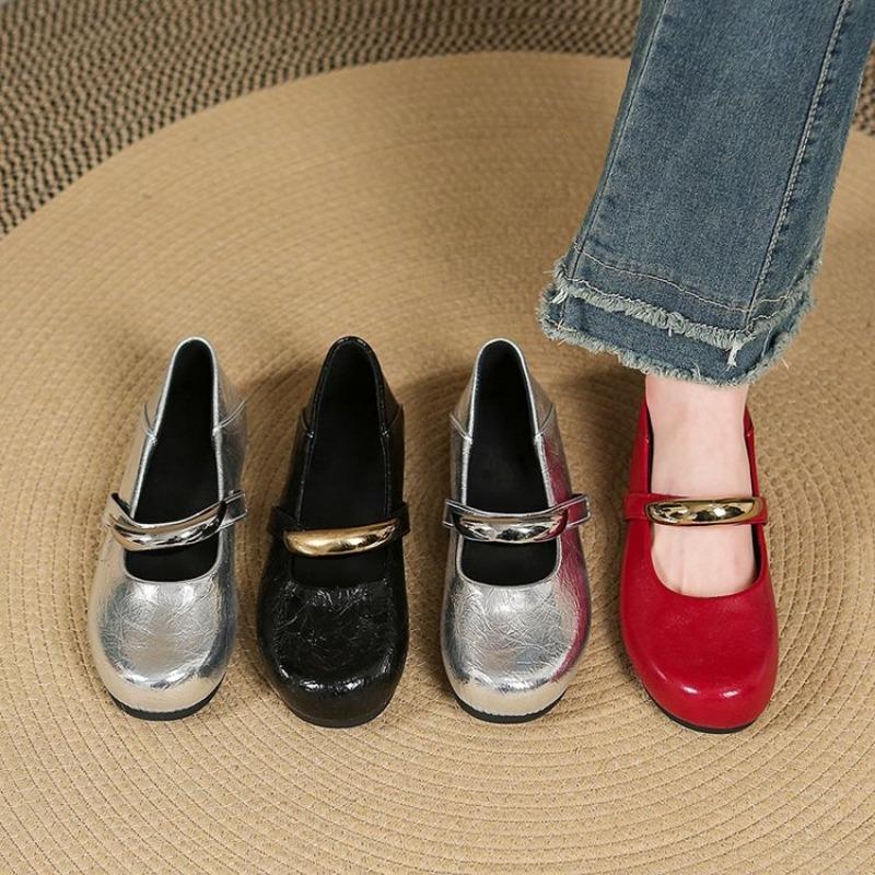2026 Women Flats Soft Leather Mary Janes Shoes Low Cut Slip-On French Vintage Style Shoes Women Round Head Rubber Sole Loafers