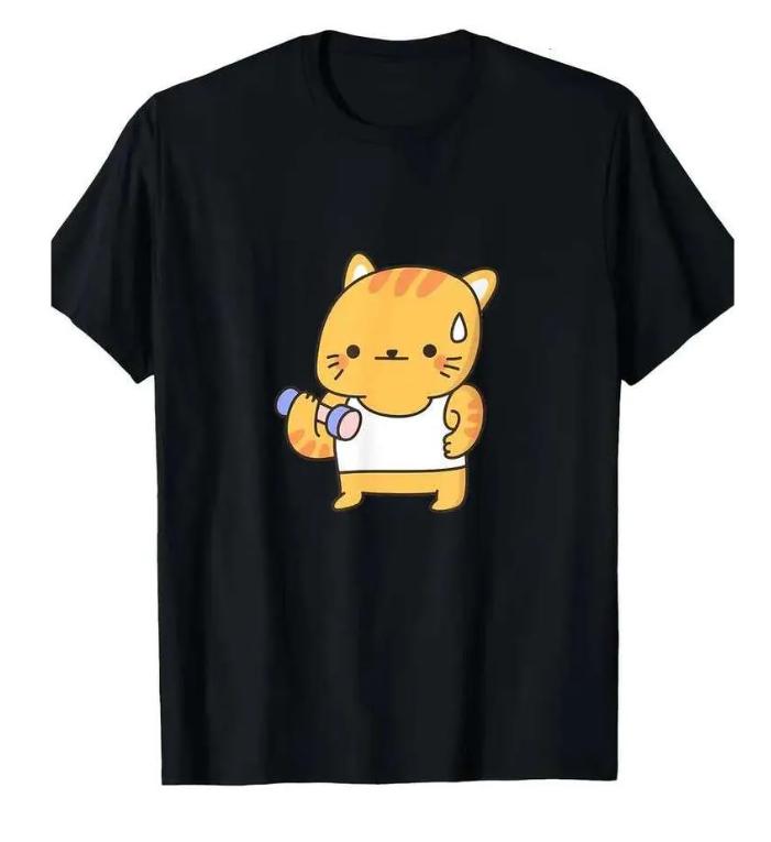 Cute Cat Playing Yarn Ball Shortsleeved Printed Tshirt Top Unisex Kawaii Kitten Cartoon Graphic Casual Streetwear for Women