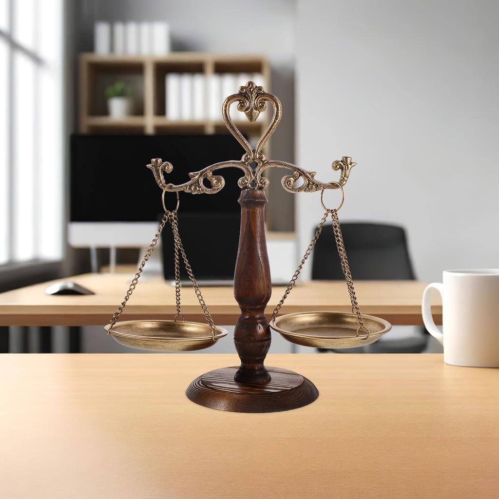 Vintage Libra Justice Balance Scale Cast Iron and Wood Retro Office Desk Ornament Home Decor Victorian Style Decor